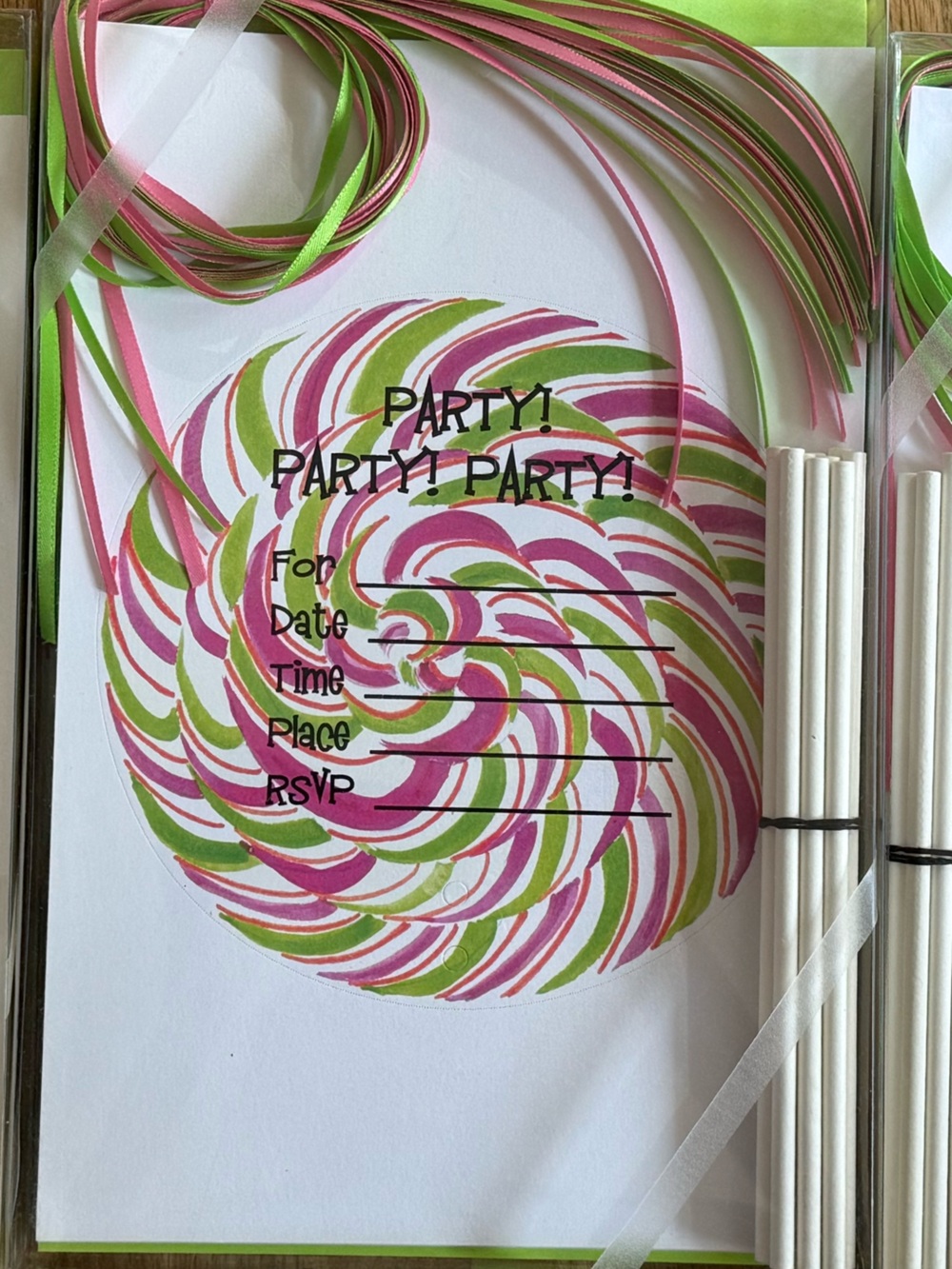 Pink & Green Lollipop Party Invitations 🍭 Teen Candy Birthday – Pack of 10